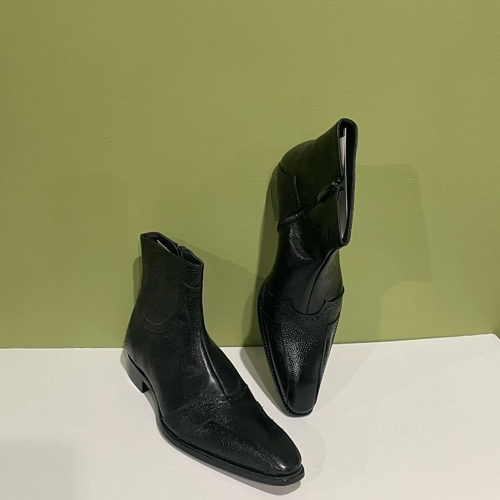 Duca boot black point toe side zipper Italian leather